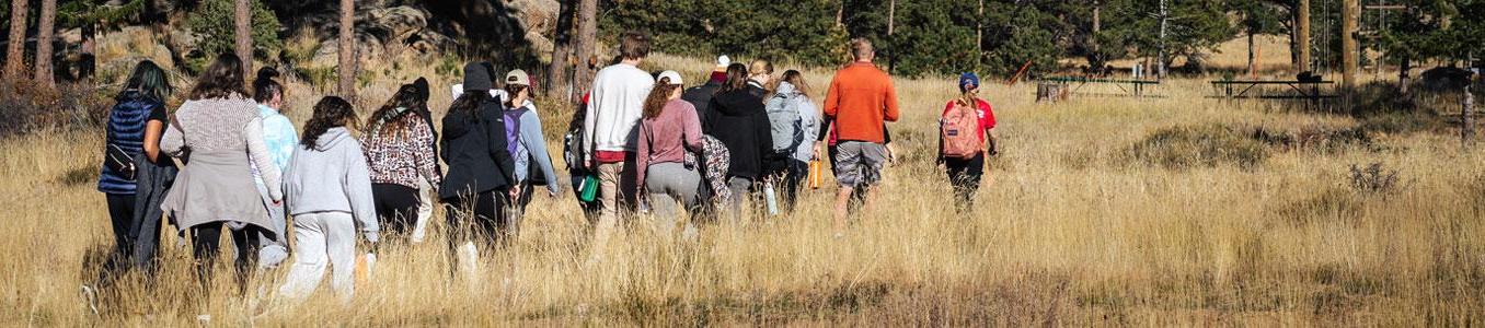 hiking in meadow